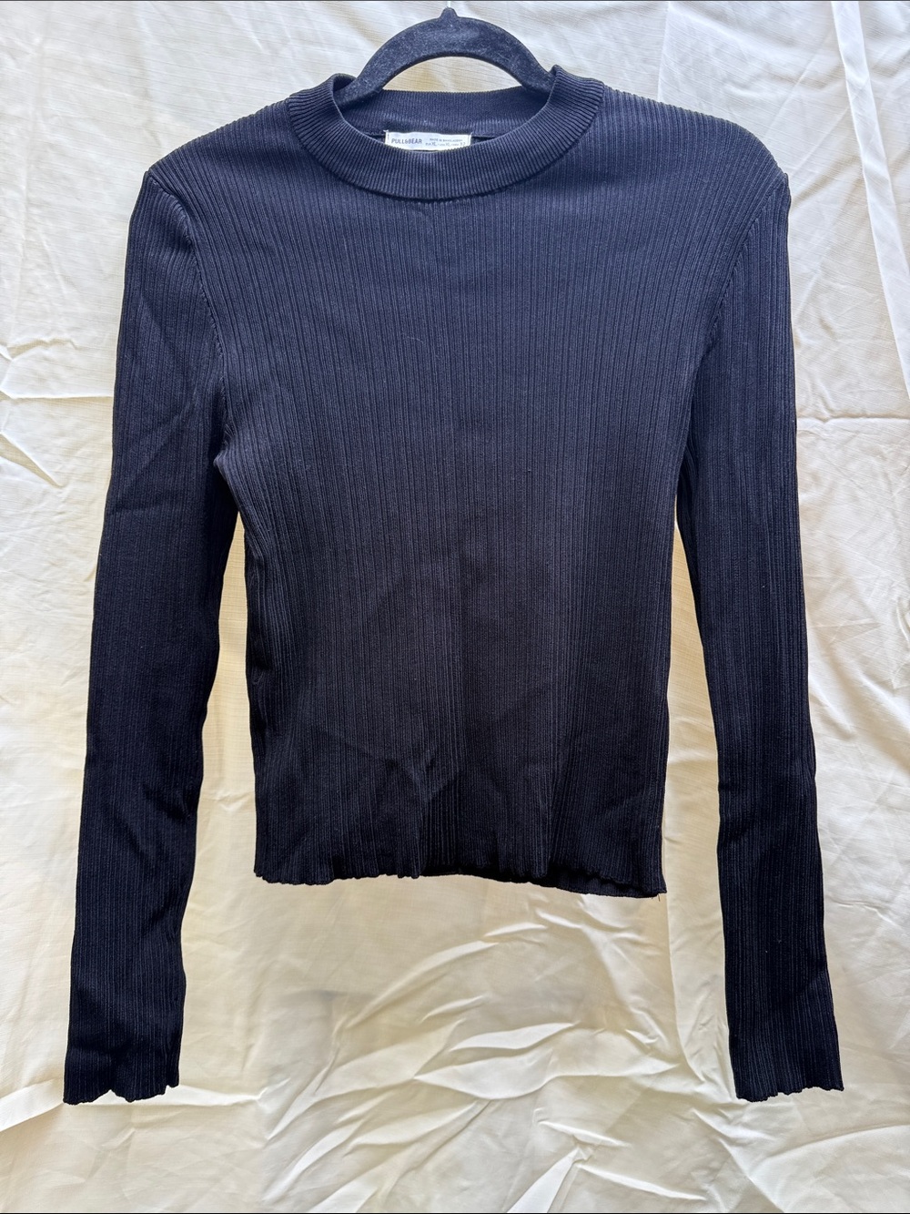 Pull&Bear Black Ribbed Mock Neck Long Sleeve Top